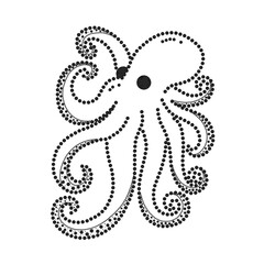 Octopus dot art vector illustration, Pointillism octopus marine animal graphic for marine tattoos, logo designs, coastal decor prints, nautical emblems, creative branding, and modern t-shirt graphics. © Wulandari