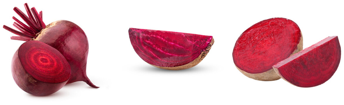 Whole beet and cut beet slices isolated on transparent background