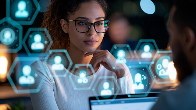 HR specialist analyzing recruitment metrics including qualified applicants, screening rates and hiring conversion, recruitment analytics, workforce planning, talent acquisition