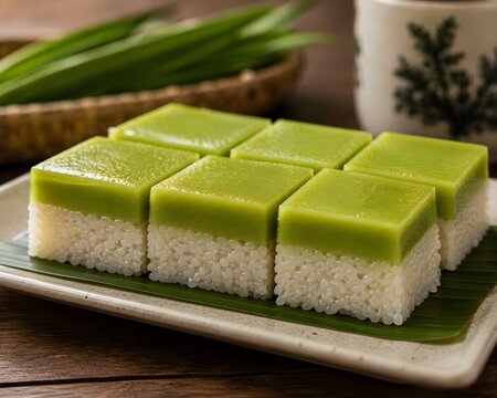Traditional Kuih Seri Muka Kueh Salat Asian Pandan Coconut Custard and Glutinous Rice Dessert
