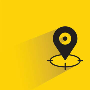 gps map pin icon drop shadow on yellow background