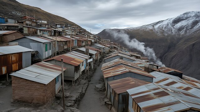 Dense Corrugated Metal Housing in La Rinconada Mining Town 
