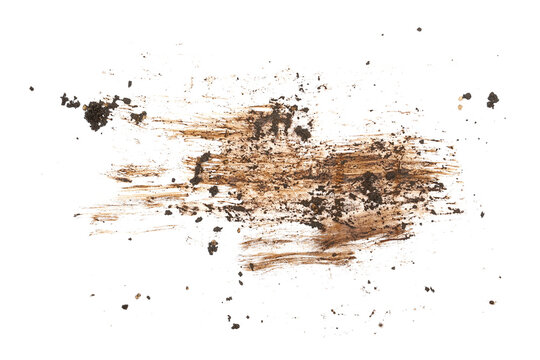 Wet mud stains texture isolated on white background top view	