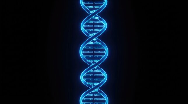 Glowing blue dna double helix structure floating in deep space, representing genetic engineering, biotechnology, and scientific research world science day