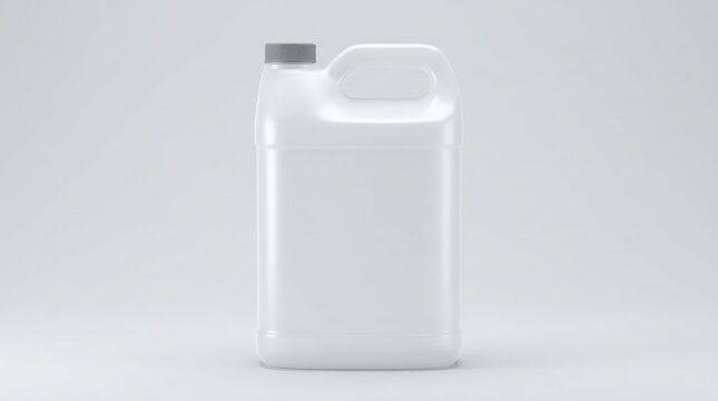 Blank white plastic gallon jug with a grey screw cap for liquid cleaning products or chemicals. 1 gallon jug