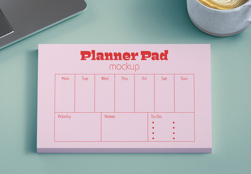 Planner Pad Mockup PSD on Desk Scene
