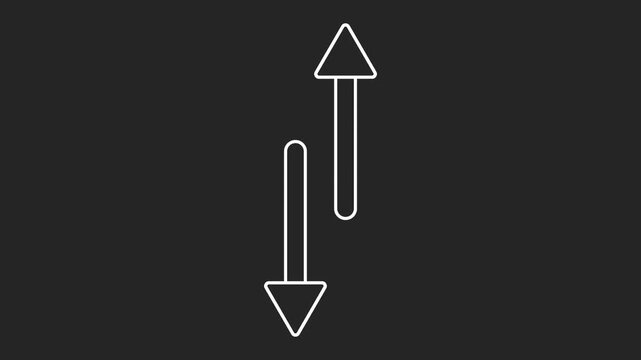 White outline upward and a downward arrow animation, depicting concepts of refresh, interaction, or data transfer in a minimalist style. Looping video. Element isolated on dark background.