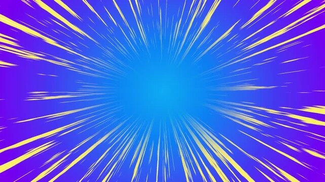 Blue and yellow anime-style cartoon speedline background, manga and pop art