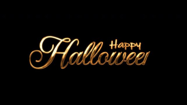 "Happy Halloween" text animation featuring smooth, handwritten-style golden ink drips; ideal for greeting cards, celebrations, etc.; 4K animated graphic video.