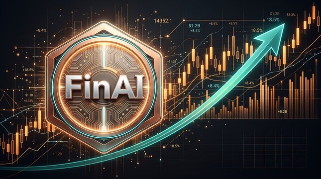 Financial ai concept with glowing upward arrow and rising stock market charts