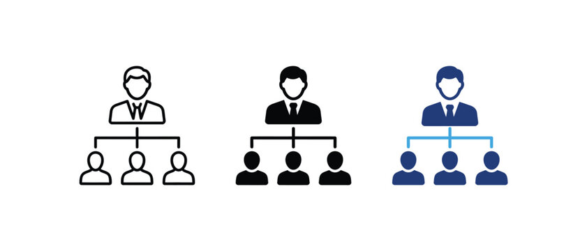 Organizational chart hierarchy management and corporate team structure icon vector set