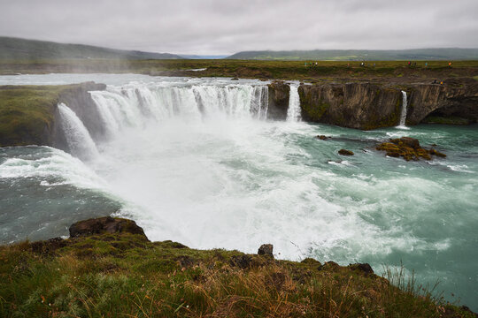 Wide View of Godafoss Waterfall in Iceland