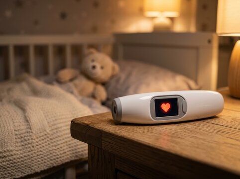 Smart baby monitor displaying vital signs, highlighting advanced technological advancement in connected home health monitoring solutions.