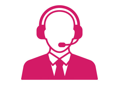 Customer service representative with headset icon illustration in solid pink color