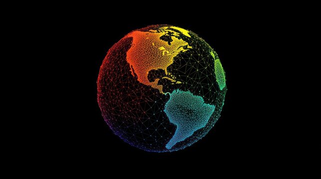 Colorful digital globe with interconnected nodes.