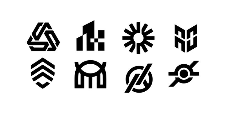 Digital Circuit Board Tech Logo and Abstract Microchip Connection Icon Set Vector Illustration