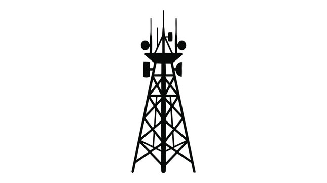Vector illustration of telecommunication cell tower icon on a transparent background