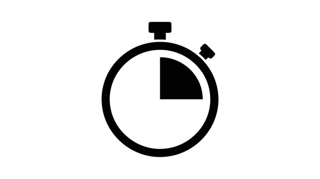 Vector illustration of stopwatch icon showing a quarter of the time elapsed on a transparent background