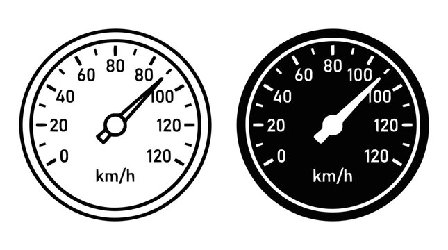 Vector illustration of speedometer gauge icons showing high speed in kmh on a transparent background