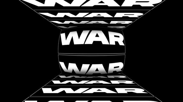 Background with rotating word war on black background, typography