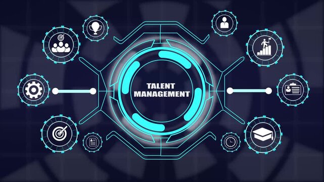 Corporate talent management workflow illustrating workforce optimization employee training leadership capability and goal achievement.