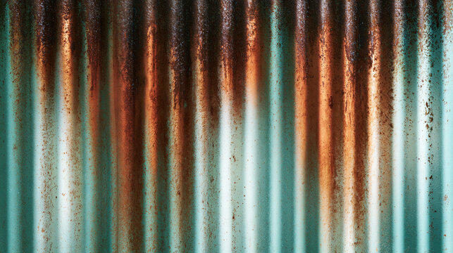 Weathered Corrugated Metal Sheet with Rust Texture Background