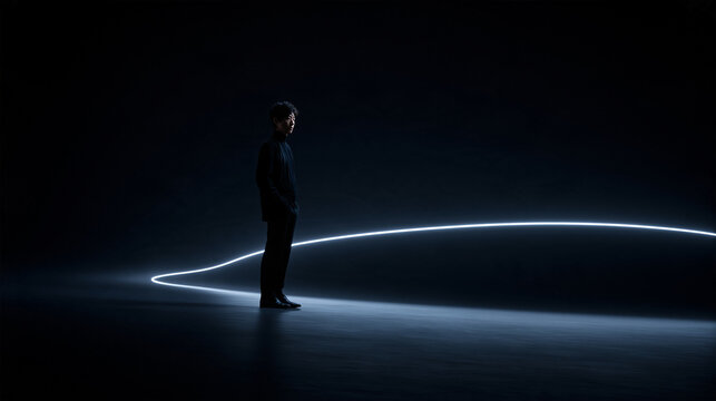 Automotive Designer Standing Beside Sleek Car Light Silhouette