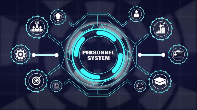 Strategic personnel system concept featuring human resource database workforce tracking staff management and compliance.