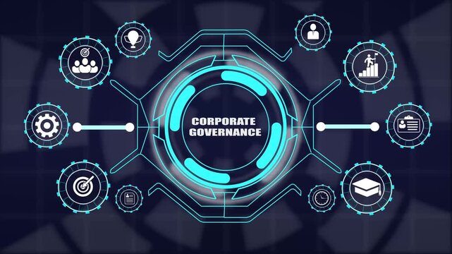 Corporate governance platform displaying compliance framework regulatory standards ethical management and risk control.