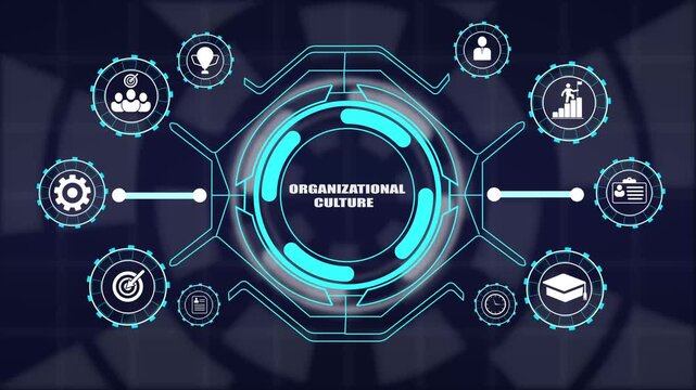 Organizational culture concept displaying shared core values corporate identity workplace environment and team unity.