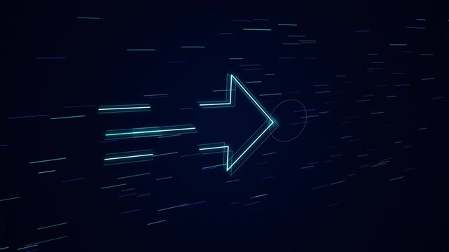 Glowing neon arrow moving fast in digital space animation footage