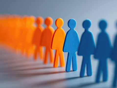 colorful crowd of figurines in a line