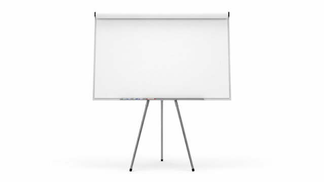 A horizontal flip chart easel with a blank white paper pad for business meetings, isolated on a plain white background