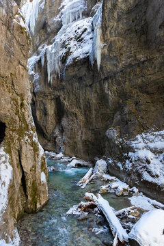 Partnachklamm or Partnach gorge in wintertime
