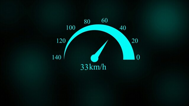 Glowing blue speedometer gauge showing 33 kmh speed on a dark background