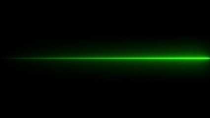 Bright neon green horizontal laser beam light line glowing on a dark background © Asfiya stock