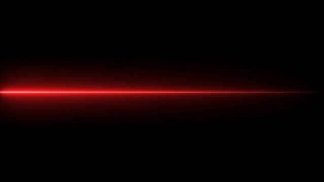Bright red laser beam line glowing on a dark black background
