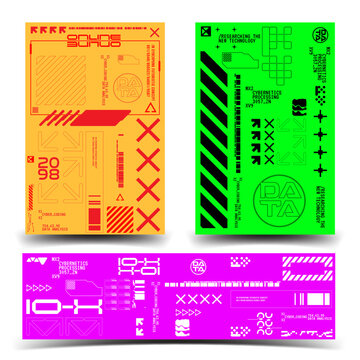 y2k cyberpunk sci-fi gaming futuristic icon HUD for ux ui set collection template, 2d illustration rendering vector element, sticker for poster banner and decals 