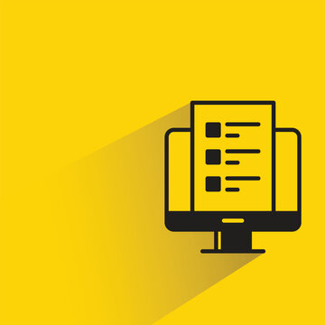 list document on computer icon with shadow on yellow background