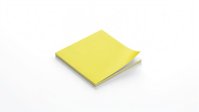 A stack of bright yellow square adhesive sticky notes with a curled corner, isolated on a plain white background