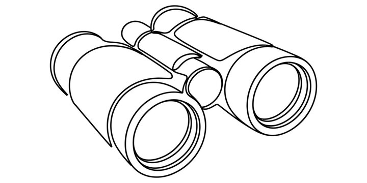Binoculars optical instrument continuous line drawing for outdoor exploration wildlife observation.