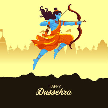 Happy Dussehra Festival Poster with Lord Rama and Traditional Indian Celebration Design