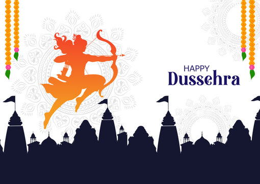Happy Dussehra Festival Poster with Lord Rama and Traditional Indian Celebration Design