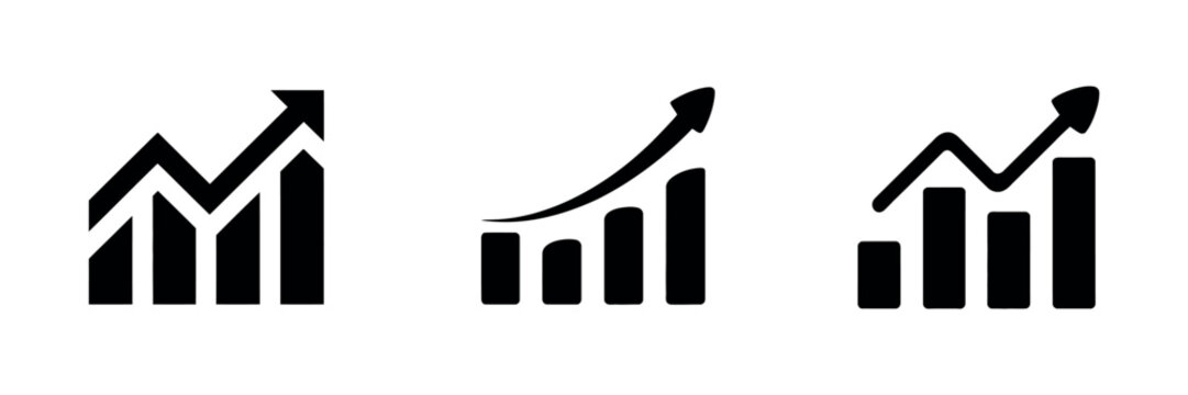 Growing bar chart icon set. Business growth symbol. Simple pictogram collection for analytics, stock market, statistics, success and dashboard UI design.