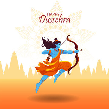 Happy Dussehra Festival Poster with Lord Rama and Traditional Indian Celebration Design