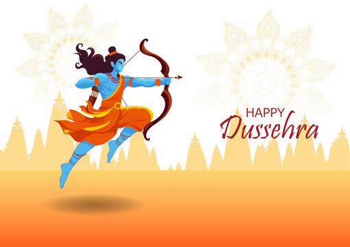 Happy Dussehra Festival Poster with Lord Rama and Traditional Indian Celebration Design