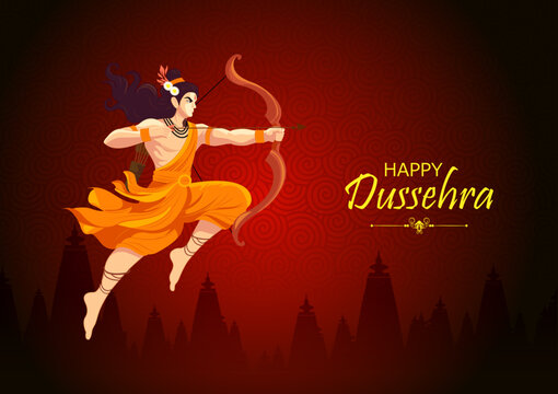 Happy Dussehra Festival Poster with Lord Rama and Traditional Indian Celebration Design