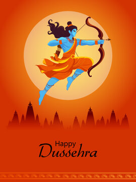 Happy Dussehra Festival Poster with Lord Rama and Traditional Indian Celebration Design