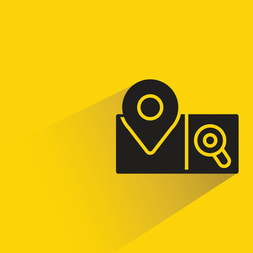 gps search icon with shadow on yellow background