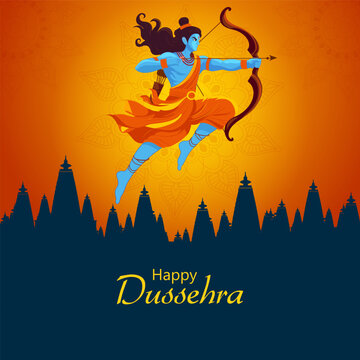 Happy Dussehra Festival Poster with Lord Rama and Traditional Indian Celebration Design